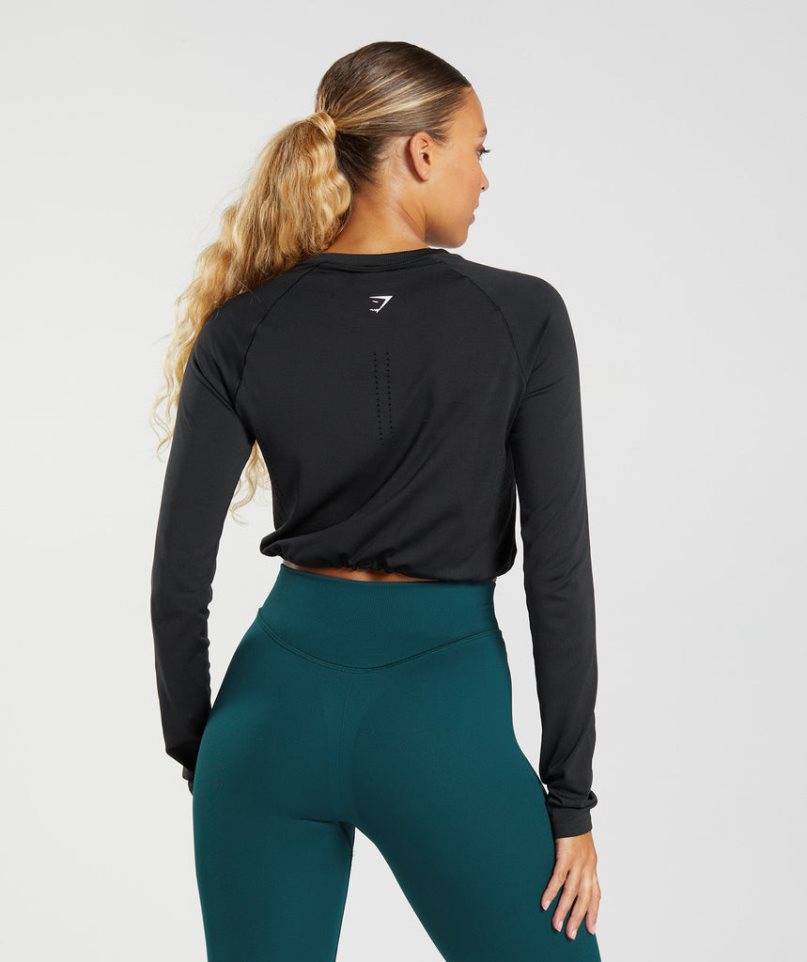 Przycięte Topy Gymshark Sweat Seamless Long Sleeve Damskie Czarne | PL 621TVG